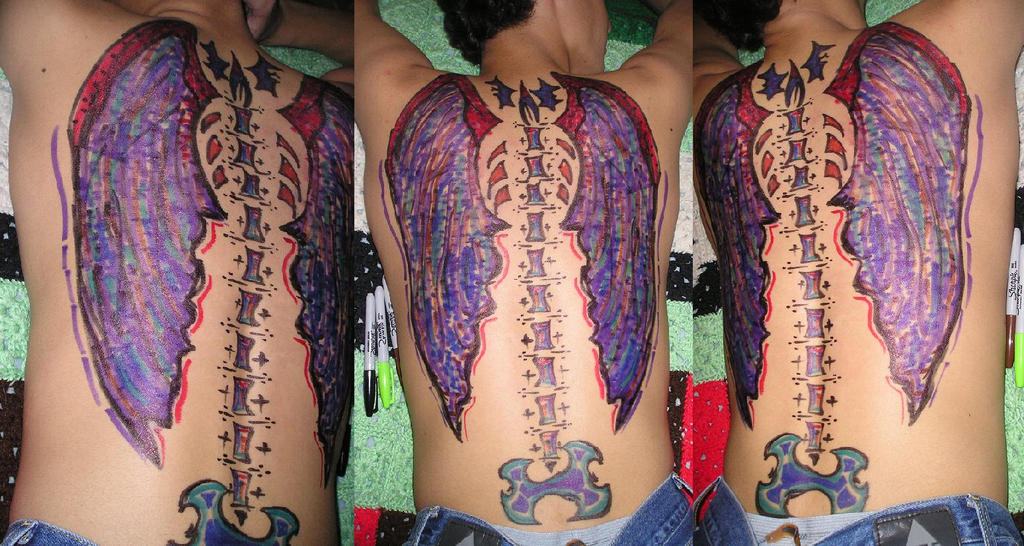 quote tattoos on spine. flower tattoos on spine. bat