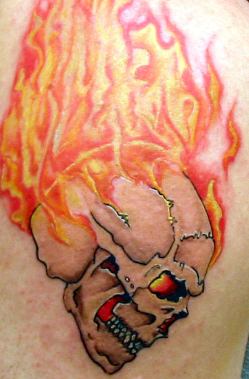Flaming Skull Tat - shoulder tattoo