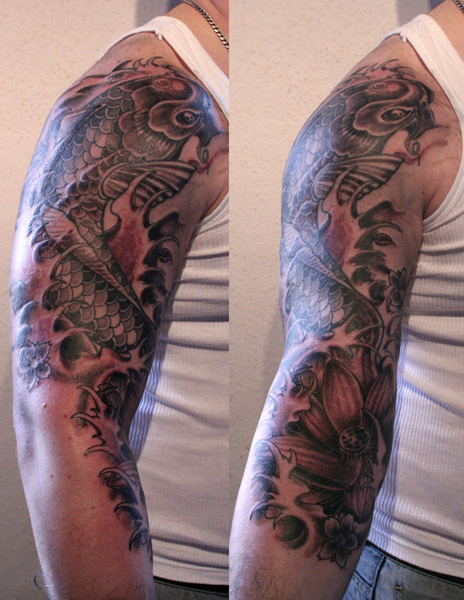 lotus and koi - flower tattoo
