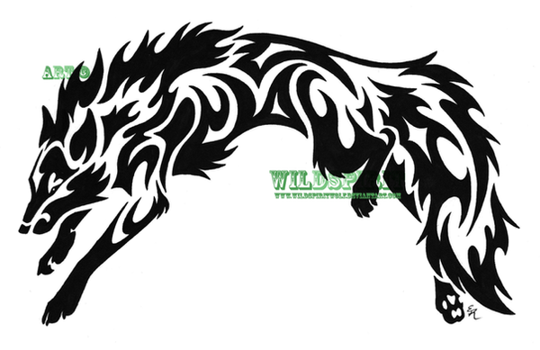 tribal tattoo wolf. Leaping Wolf-Fox Tribal Tattoo