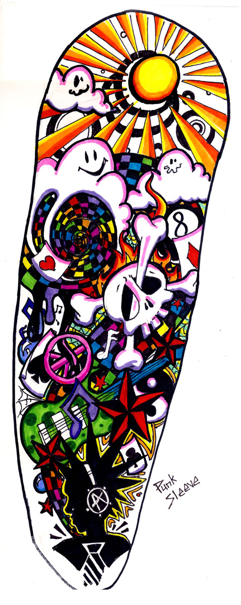 Skull Tattoo Sleeve Designs. Punk Sleeve Tattoo Design by