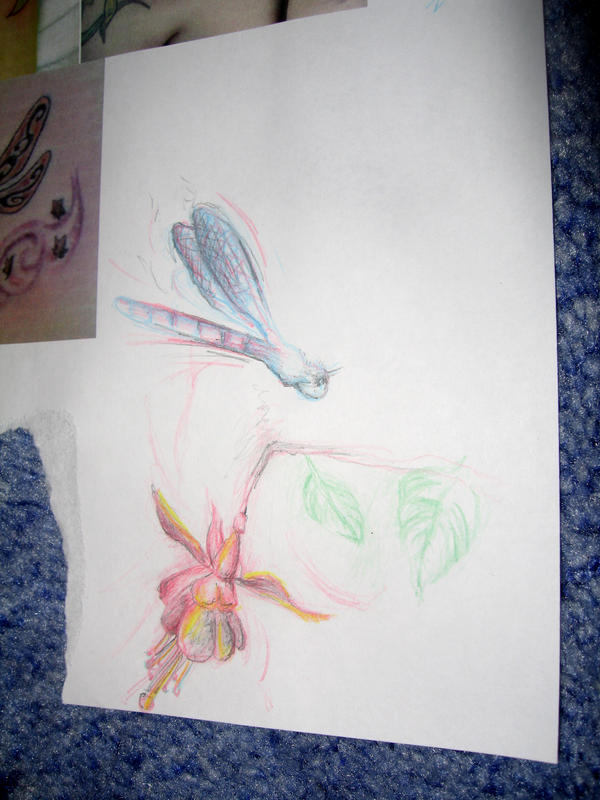 Dragonfly and fuschia - dragonfly tattoo