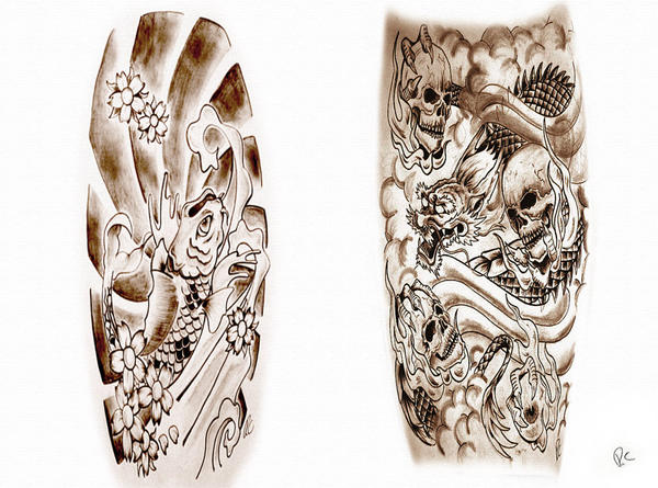 koi dragon 2 - sleeve tattoo