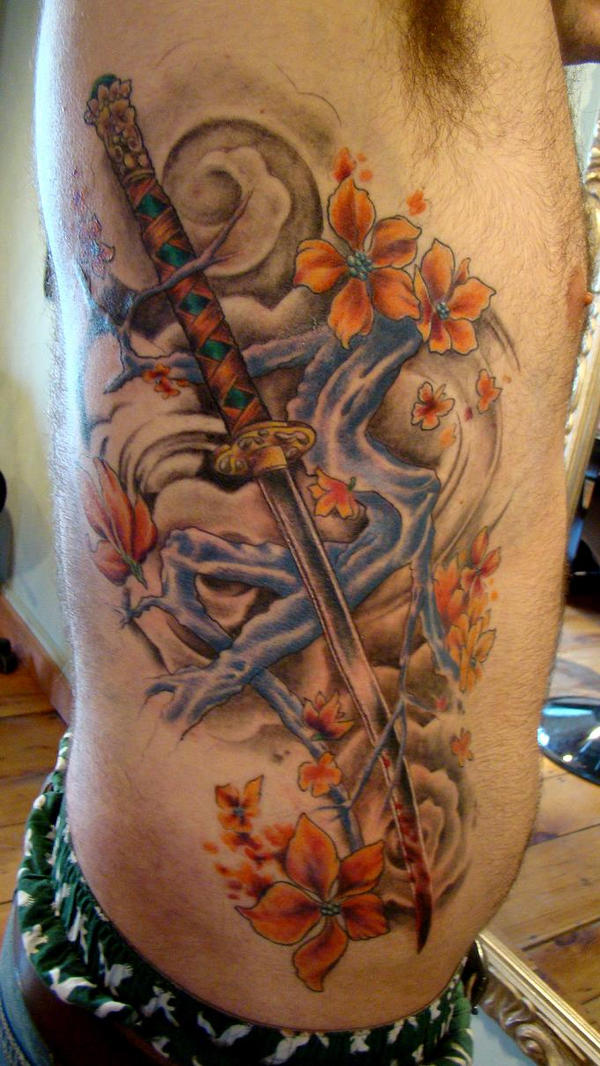 great sword - flower tattoo