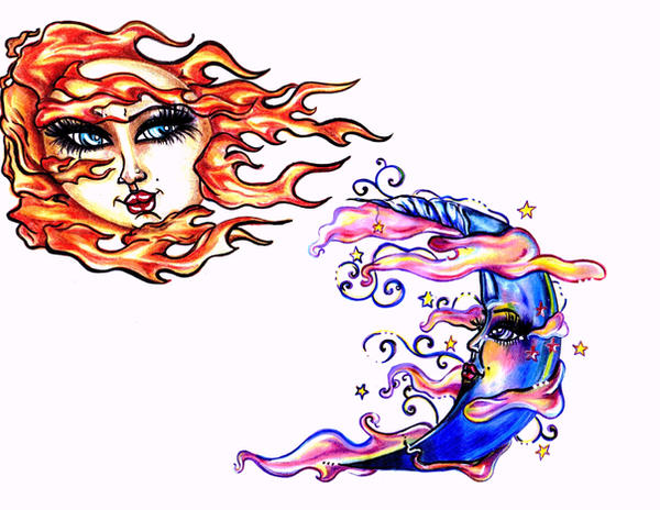 sun and moon tattoo design. Sun and Moon tattoo designs by