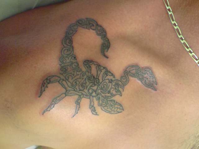 Celtic tribal style scorpion - chest tattoo