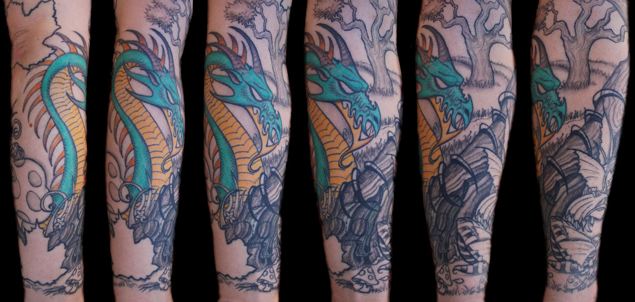 Healed Dragon Color - sleeve tattoo
