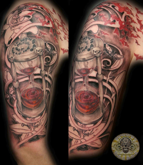 Blood clock script skulls lily | Flower Tattoo