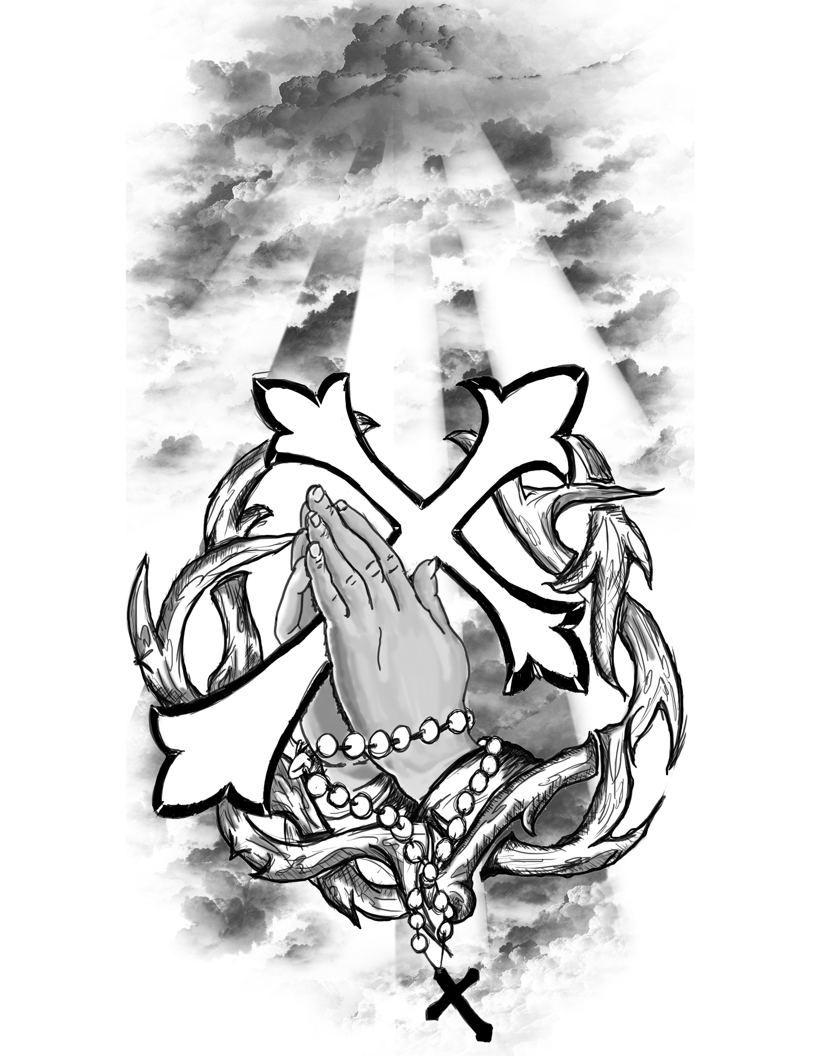 Praying Hands With Rosary Tattoo Design Picture 4 title=