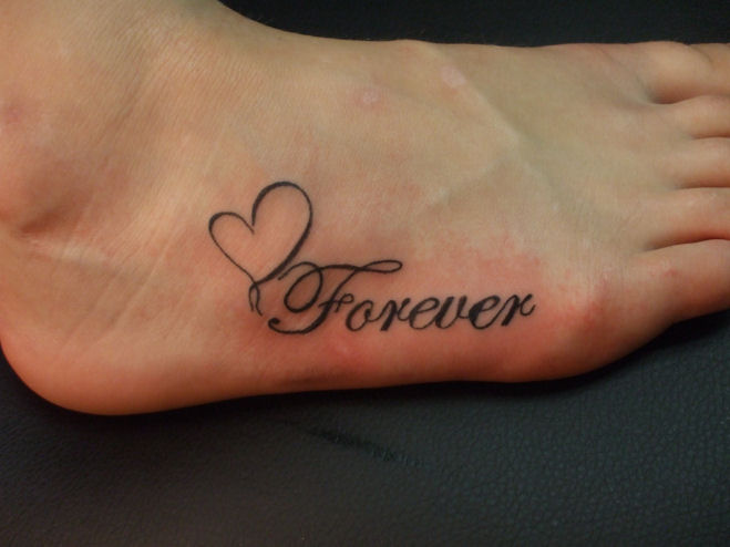 foot tattoos Forever Heart on foot