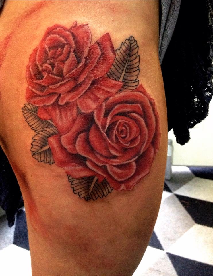 Red Roses on thigh tattoo by AirEelle on DeviantArt