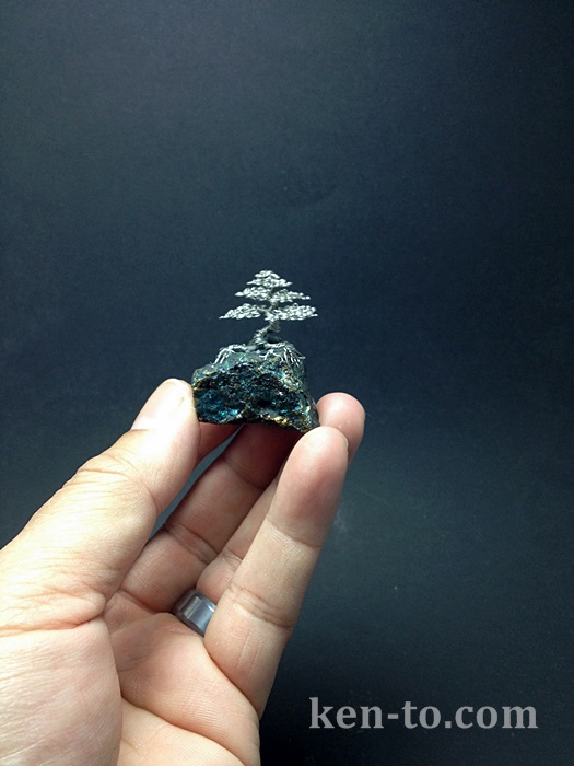 Micro silver wire bonsai tree sculpture by Ken To by KenToArt