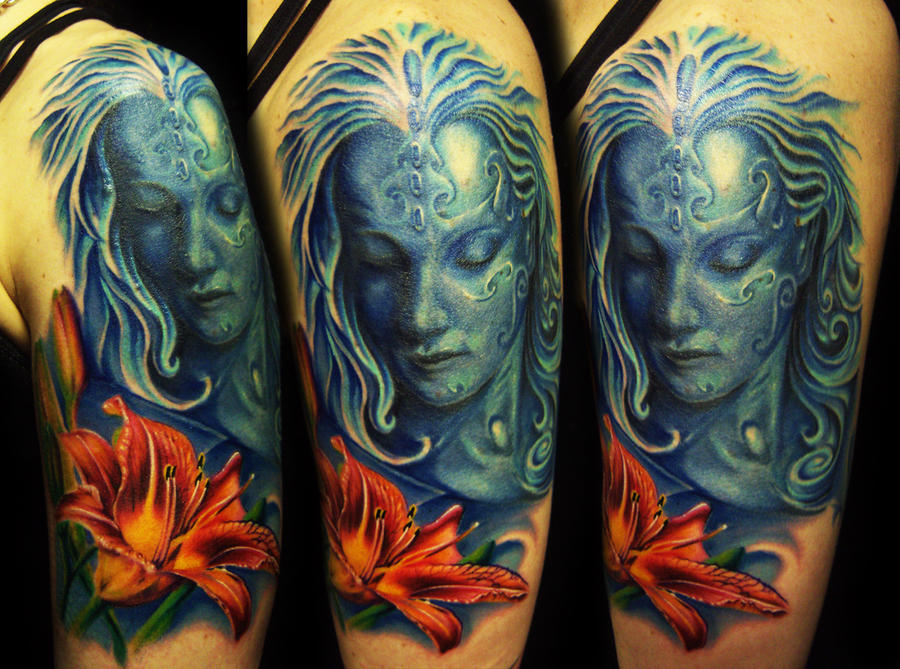 Blue girl with flower | Flower Tattoo