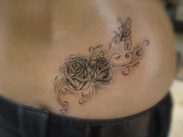 Fantasy roses with letter A - chest tattoo