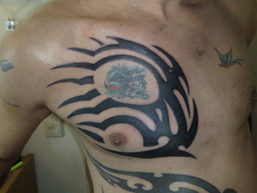 tribal tattoo colored - chest tattoo