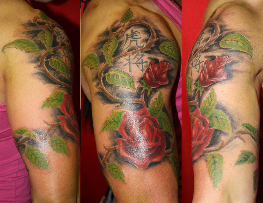 rose half sleeve - sleeve tattoo