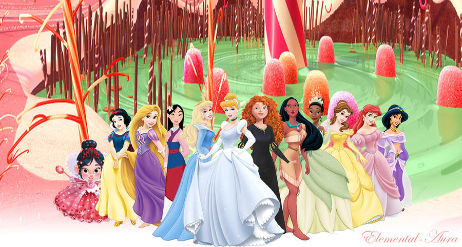 Disney Princesses with Vanellope Von Schweetz by Elemental-Aura