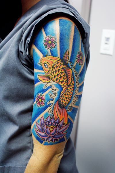 Women  Sleeve Tattoos on Half Sleeve Koi Fish Tattoo Designs 2011