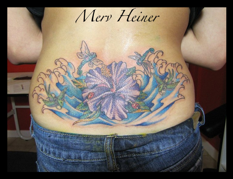 Hibiscus Flower and Waves | Flower Tattoo