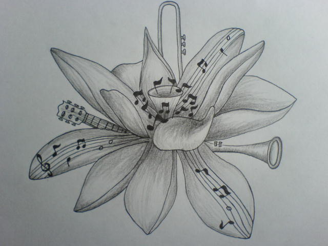Music-flower tattoo design | Flower Tattoo