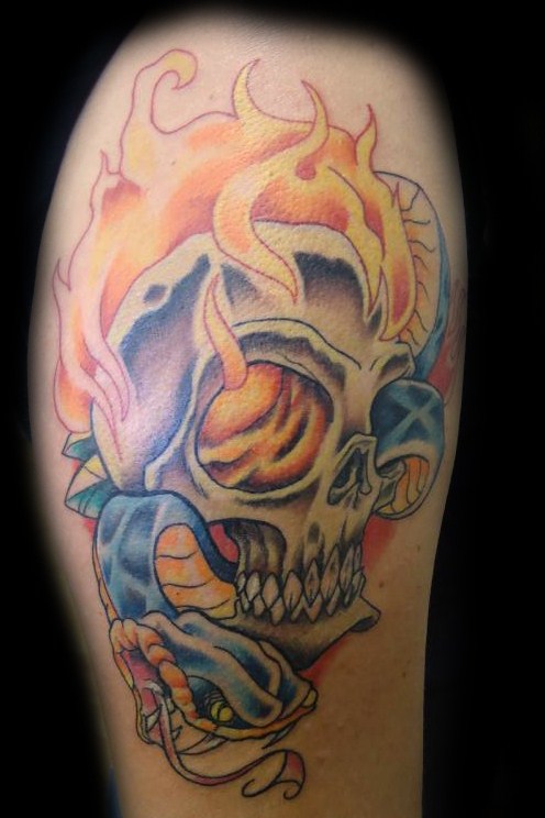 flaming skull tattoos. Flaming Skull Tattoos. skull