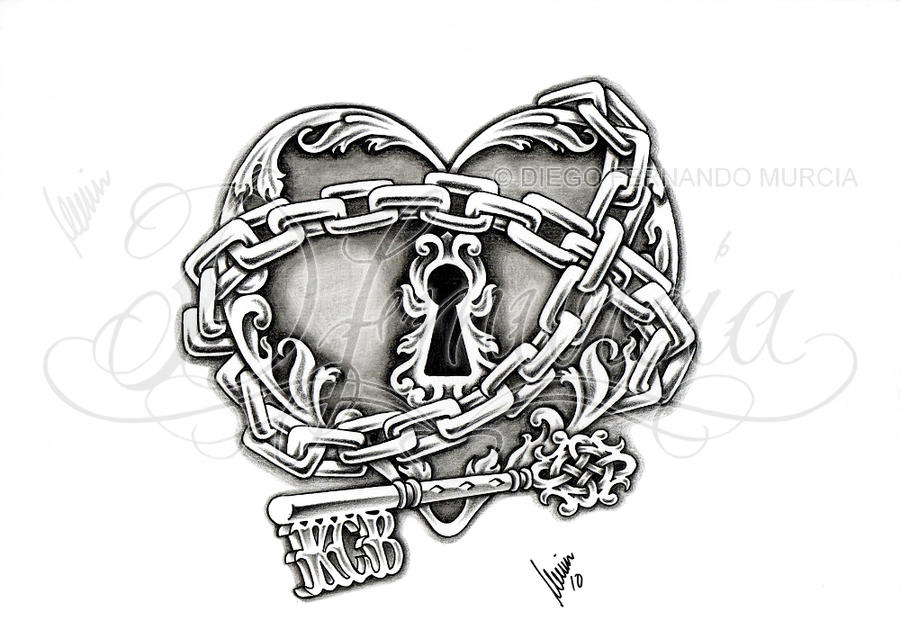 Heart lock and key by