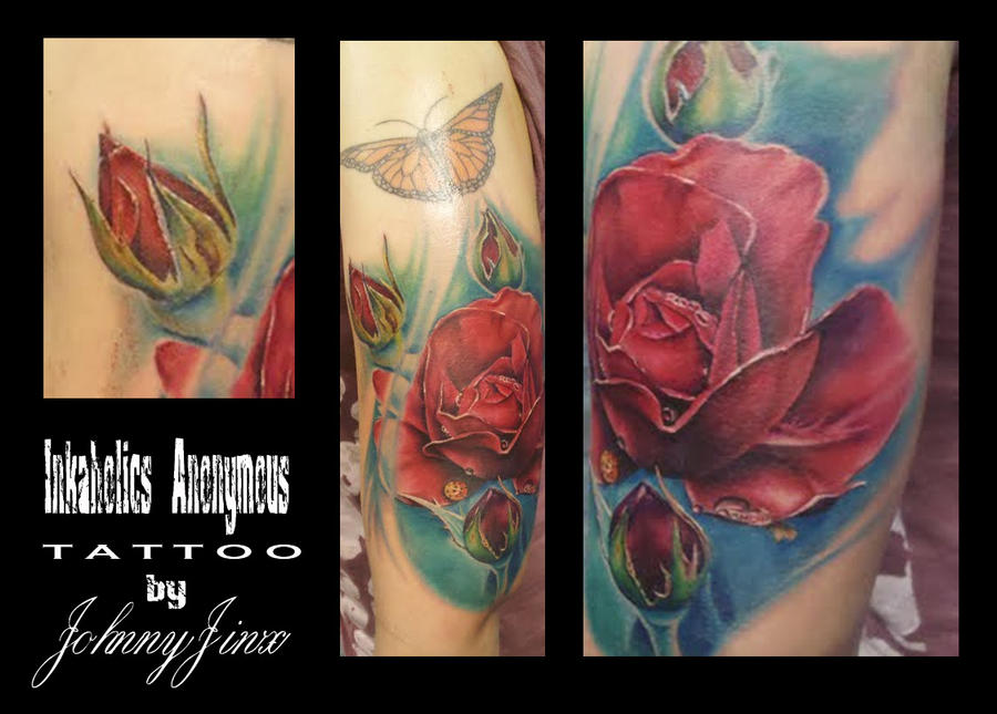 Color Realism Rose - dragonfly tattoo
