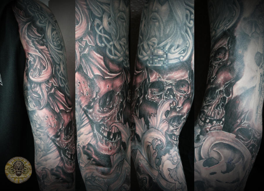 skull horror viking military armsleeve in prog by 2FaceTattoo on 