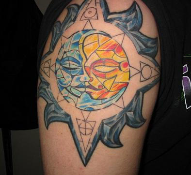 sun and moon tattoo design. Mosiac Sun Moon Tattoo by