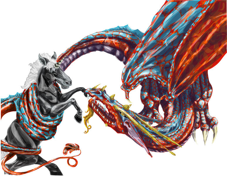 Dragon Vs. Unicorn Colored by oberonus on DeviantArt