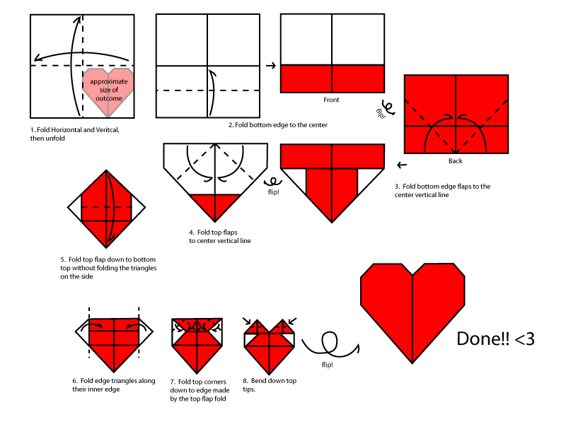 how to make an origami heart out of notebook paper