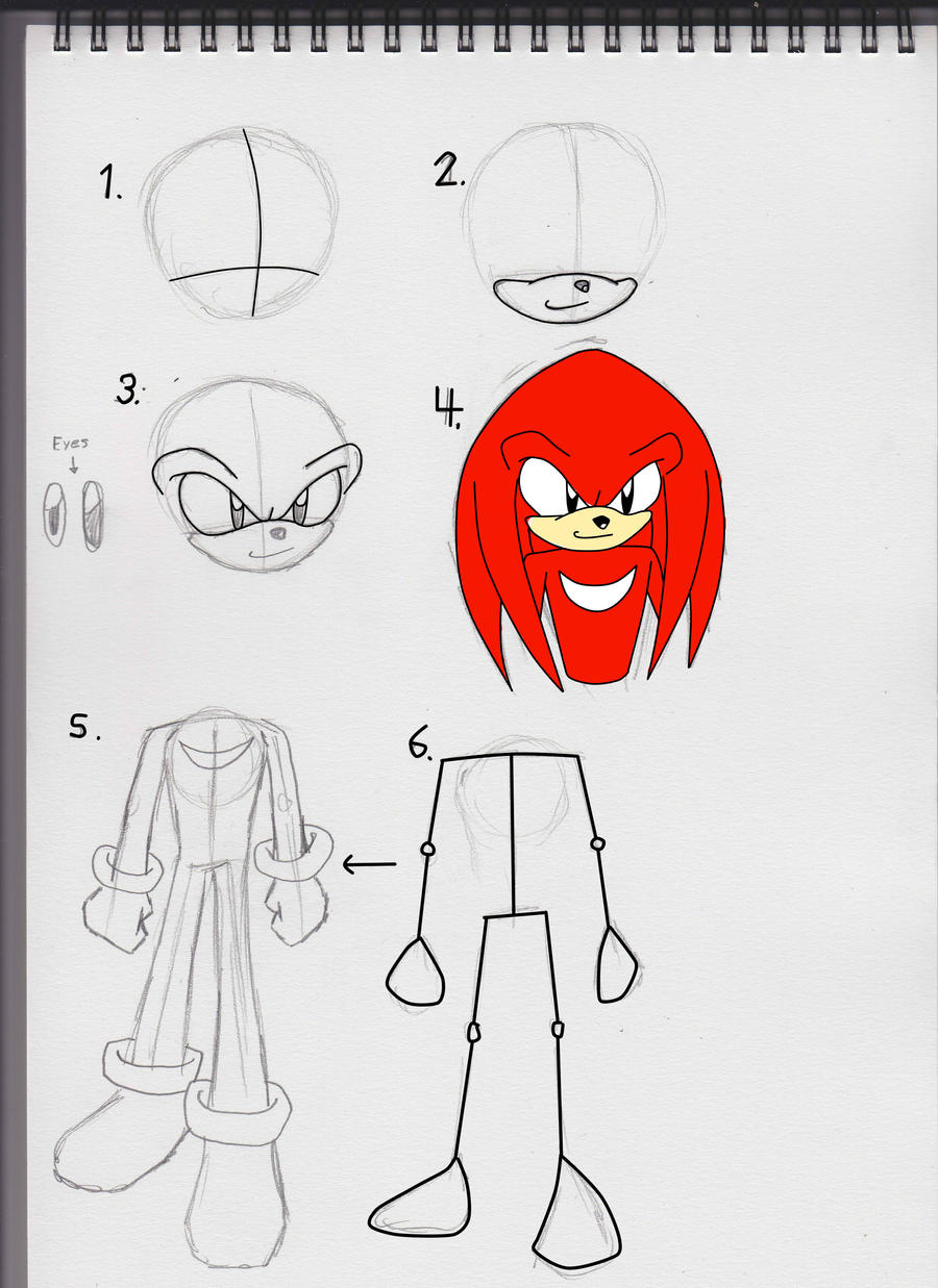 how to draw knuckles the hedgehog step by step