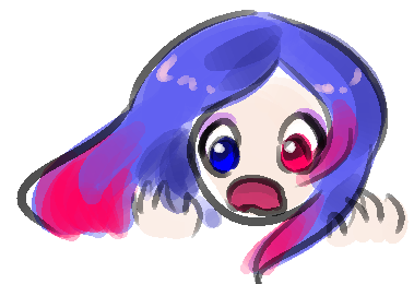 Mary Sue screams in horror.  She has brilliant blue hair that transitions to vibrant pink at the ends, one blue eye, and one pink eye. Her skin is ridiculously pale.