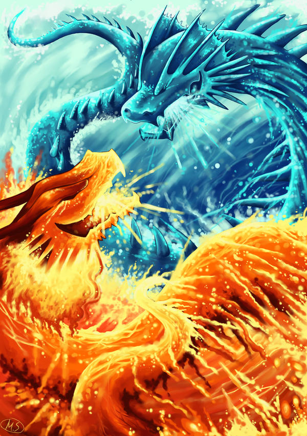 Ice dragon vs Fire dragon by michellescribbles on DeviantArt